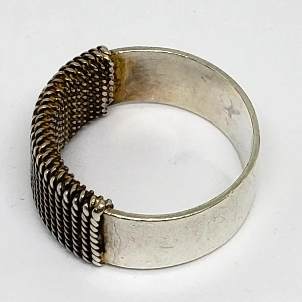Hand Crafted Sterling Silver Wire Wrap Cigar Band Ring - Size 7.75